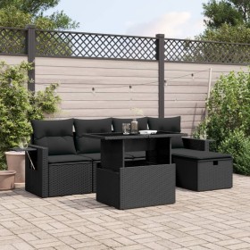 6-teiliges Gartensofa-Set und schwarze synthetische Rattankissen von vidaXL, Gartensets - Ref: Foro24-3274965, Preis: 412,62 ...