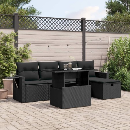 6-teiliges Gartensofa-Set und schwarze synthetische Rattankissen von vidaXL, Gartensets - Ref: Foro24-3274965, Preis: 423,94 ...