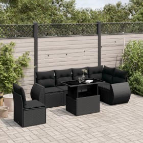 7-teiliges Gartensofa-Set mit schwarzen synthetischen Rattankissen von vidaXL, Gartensets - Ref: Foro24-3268565, Preis: 535,9...