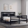 Estructura cama de matrimonio con cabecero madera maciza negro de vidaXL, Camas y somieres - Ref: Foro24-3194580, Precio: 158...