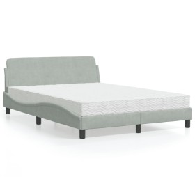 Bett mit hellgrauer Samtmatratze 140x190 cm von vidaXL, Betten und Lattenroste - Ref: Foro24-3208391, Preis: 313,78 €, Rabatt: %