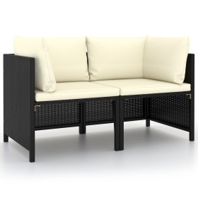 2-Sitzer-Gartensofa mit schwarzen synthetischen Rattankissen von vidaXL, Modulare Sofas für den Außenbereich - Ref: Foro24-31...