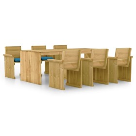 7-piece garden dining table with impregnated pine wood cushions by vidaXL, Garden sets - Ref: Foro24-3065739, Price: 683,90 €...