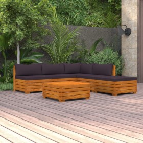 Garden furniture 6 pieces with cushions solid acacia wood by vidaXL, Garden sets - Ref: Foro24-3087325, Price: 723,99 €, Disc...