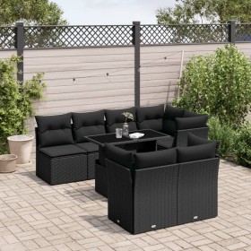 Set aus 8-teiligen Gartensofas und Kissen Kunstrattan schwarz von vidaXL, Gartensets - Ref: Foro24-3266405, Preis: 549,21 €, ...