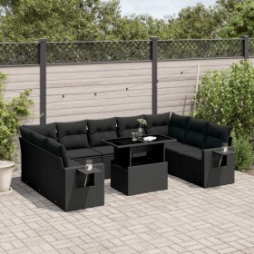 Set de sofás de jardín 10 pzas cojines ratán sintético negro de vidaXL, Conjuntos de jardín - Ref: Foro24-3268105, Precio: 68...