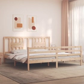 Double bed frame with solid wood headboard by vidaXL, Beds and slatted bases - Ref: Foro24-3194586, Price: 147,17 €, Discount: %