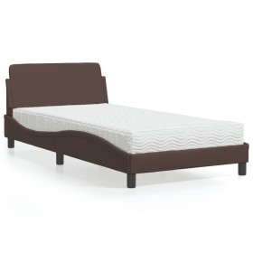 Bed with brown synthetic leather mattress 100x200 cm by vidaXL, Beds and slatted bases - Ref: Foro24-3208359, Price: 277,67 €...