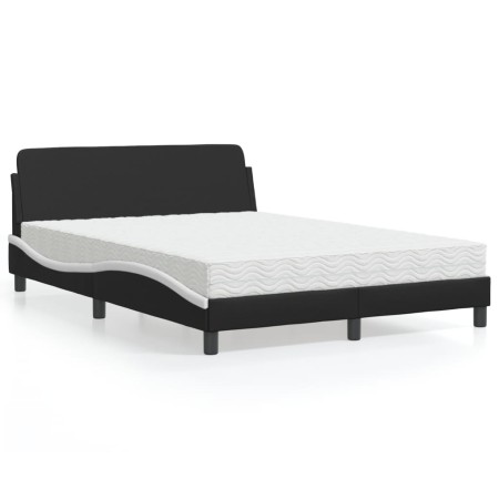 Bed with black and white synthetic leather mattress 140x190 cm by vidaXL, Beds and slatted bases - Ref: Foro24-3208402, Price...