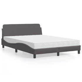 Bed with gray synthetic leather mattress 140x190 cm by vidaXL, Beds and slatted bases - Ref: Foro24-3208400, Price: 327,22 €,...