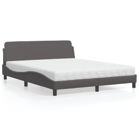 Bed with gray synthetic leather mattress 160x200 cm by vidaXL, Beds and slatted bases - Ref: Foro24-3208440, Price: 388,31 €,...