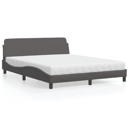 Bed with gray synthetic leather mattress 160x200 cm by vidaXL, Beds and slatted bases - Ref: Foro24-3208440, Price: 436,50 €,...