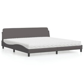 Cama con colchón cuero sintético gris 200x200 cm de vidaXL, Camas y somieres - Ref: Foro24-3208480, Precio: 424,99 €, Descuen...