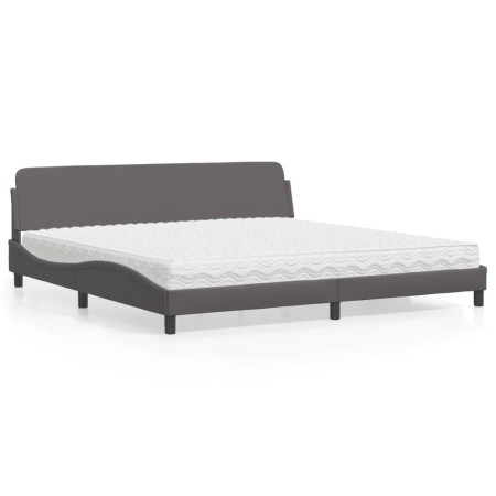 Cama con colchón cuero sintético gris 200x200 cm de vidaXL, Camas y somieres - Ref: Foro24-3208480, Precio: 428,19 €, Descuen...