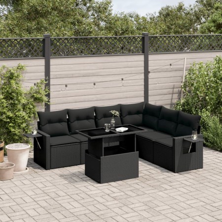 Set de sofás de jardín 7 pzas con cojines ratán sintético negro de vidaXL, Conjuntos de jardín - Ref: Foro24-3267925, Precio:...