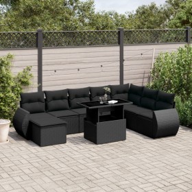 Set de sofás de jardín 8 piezas y cojines ratán sintético negro de vidaXL, Conjuntos de jardín - Ref: Foro24-3268725, Precio:...