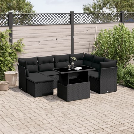 Set aus 8-teiligen Gartensofas und Kissen Kunstrattan schwarz von vidaXL, Gartensets - Ref: Foro24-3266755, Preis: 535,26 €, ...