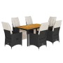 Set de comedor de jardín 7 pzas y cojines ratán sintético negro de vidaXL, Conjuntos de jardín - Ref: Foro24-3276858, Precio:...