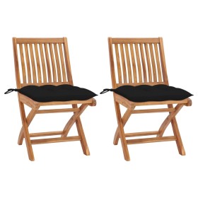 Garden chairs 2 units solid teak wood with black cushions by vidaXL, Garden chairs - Ref: Foro24-3062455, Price: 202,70 €, Di...