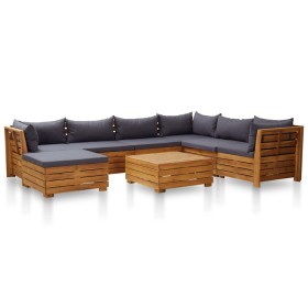 8-piece garden furniture set with dark gray acacia wood cushions. by vidaXL, Garden sets - Ref: Foro24-46683, Price: 1,00 €, ...