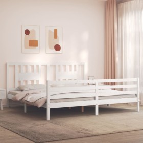 Double bed frame with white solid wood headboard by vidaXL, Beds and slatted bases - Ref: Foro24-3194587, Price: 160,20 €, Di...