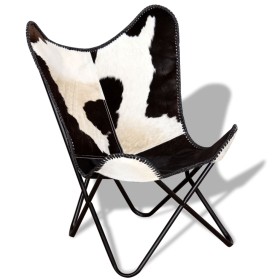 Silla mariposa de cuero auténtico negro y blanco de vidaXL, Sillones - Ref: Foro24-243729, Precio: 105,61 €, Descuento: %