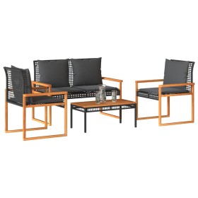 Garden set with 4-piece black synthetic rattan cushions by vidaXL, Garden sets - Ref: Foro24-365858, Price: 254,20 €, Discoun...