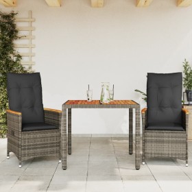 Gartenstühle und Tisch mit Kissen 3 Stück graues PE-Rattan von vidaXL, Gartensets - Ref: Foro24-3276843, Preis: 294,71 €, Rab...