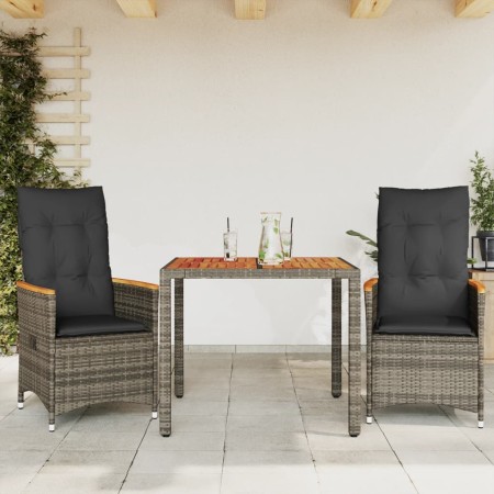 Gartenstühle und Tisch mit Kissen 3 Stück graues PE-Rattan von vidaXL, Gartensets - Ref: Foro24-3276843, Preis: 311,54 €, Rab...