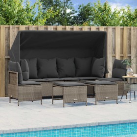 Gartensofa- und Kissenset, 5-teilig, hellgraues synthetisches Rattan von vidaXL, Gartensets - Ref: Foro24-3261556, Preis: 455...