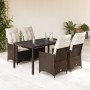 Set comedor de jardín 5 piezas y cojines ratán sintético marrón de vidaXL, Conjuntos de jardín - Ref: Foro24-3276770, Precio:...