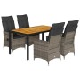 Set comedor de jardín 5 piezas con cojines ratán sintético gris de vidaXL, Conjuntos de jardín - Ref: Foro24-3276726, Precio:...