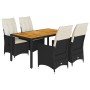 Set de muebles jardín 5 pzas con cojines ratán sintético negro de vidaXL, Conjuntos de jardín - Ref: Foro24-3276682, Precio: ...