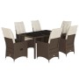 Set comedor de jardín 7 pzas con cojines ratán sintético marrón de vidaXL, Conjuntos de jardín - Ref: Foro24-3276772, Precio:...