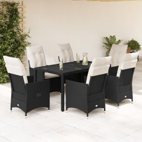 7-teiliges Garten-Essset und schwarze Kissen aus synthetischem Rattan von vidaXL, Gartensets - Ref: Foro24-3276696, Preis: 72...