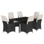 Set de comedor de jardín 7 pzas y cojines ratán sintético negro de vidaXL, Conjuntos de jardín - Ref: Foro24-3276696, Precio:...