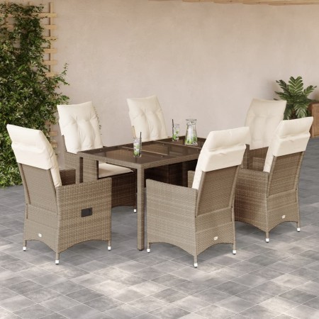 Set comedor de jardín 7 pzas con cojines ratán sintético beige de vidaXL, Conjuntos de jardín - Ref: Foro24-3276803, Precio: ...