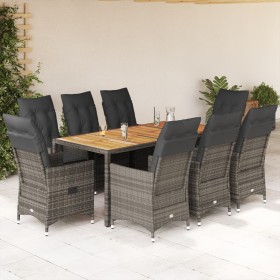 Set comedor jardín 9 pzas y cojines ratán sintético gris de vidaXL, Conjuntos de jardín - Ref: Foro24-3276730, Precio: 949,99...