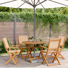 Garden dining set 5 pieces beige solid wood fabric by vidaXL, Garden sets - Ref: Foro24-3281823, Price: 360,99 €, Discount: %