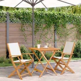 3-teiliges Bistro-Set aus cremeweißem Stoff und Massivholz von vidaXL, Gartensets - Ref: Foro24-3281880, Preis: 197,99 €, Rab...