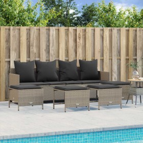 Gartensofa- und Kissenset, 5-teilig, hellgraues synthetisches Rattan von vidaXL, Gartensets - Ref: Foro24-3261562, Preis: 357...