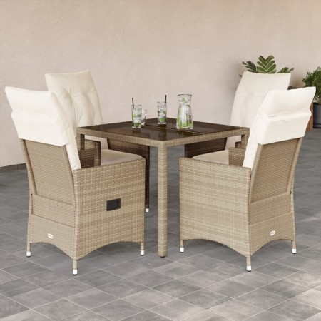 Set comedor de jardín 5 pzas con cojines ratán sintético beige de vidaXL, Conjuntos de jardín - Ref: Foro24-3276800, Precio: ...