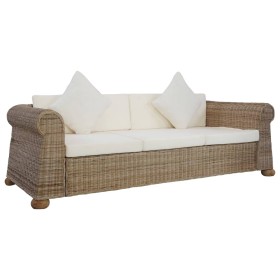 3-seater sofa with natural rattan cushions by vidaXL, Sofas - Ref: Foro24-283074, Price: 729,99 €, Discount: %