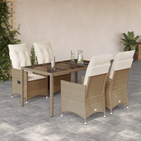 Set comedor de jardín 5 pzas con cojines ratán sintético beige de vidaXL, Conjuntos de jardín - Ref: Foro24-3276802, Precio: ...