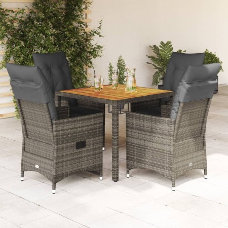 Set comedor de jardín 5 piezas con cojines ratán sintético gris de vidaXL, Conjuntos de jardín - Ref: Foro24-3276725, Precio:...