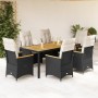 Set de comedor de jardín 7 pzas y cojines ratán sintético negro de vidaXL, Conjuntos de jardín - Ref: Foro24-3276837, Precio:...