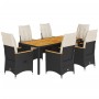 Set de comedor de jardín 7 pzas y cojines ratán sintético negro de vidaXL, Conjuntos de jardín - Ref: Foro24-3276837, Precio:...