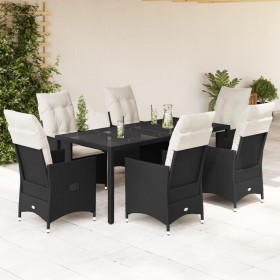 7-teiliges Garten-Essset und schwarze Kissen aus synthetischem Rattan von vidaXL, Gartensets - Ref: Foro24-3276697, Preis: 75...