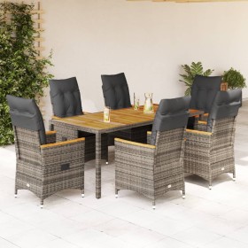 Set comedor jardín 7 pzas y cojines ratán sintético gris de vidaXL, Conjuntos de jardín - Ref: Foro24-3276849, Precio: 832,19...