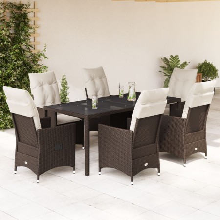 Set comedor de jardín 7 pzas con cojines ratán sintético marrón de vidaXL, Conjuntos de jardín - Ref: Foro24-3276773, Precio:...